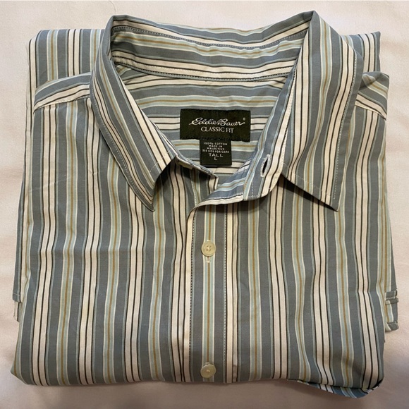 Eddie Bauer Classic Fit green stripe long sleeve button up shirt size Tall L - Picture 7 of 7